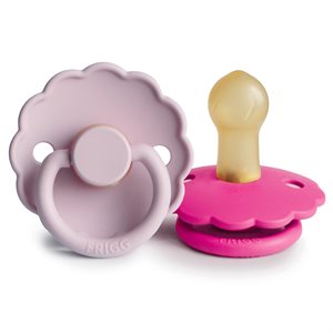 FRIGG Daisy - Round Latex 2-Pack Pacifiers - Soft Lilac/Fuchsia - Size 1